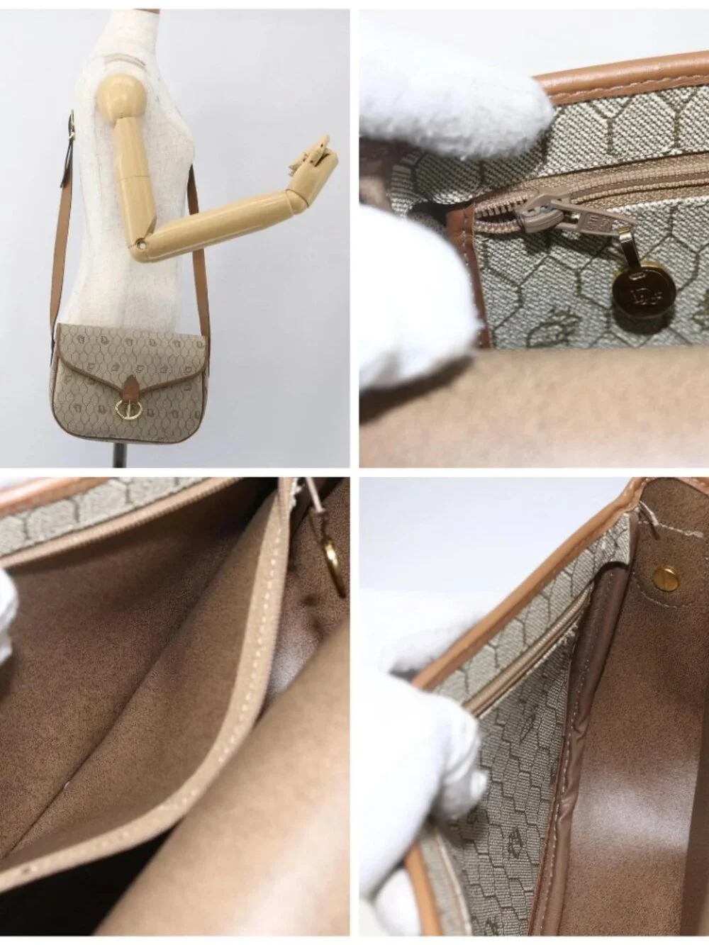 Christian Dior Honeycomb Canvas Shoulder Bag Beige Gold - Picture 14 of 14